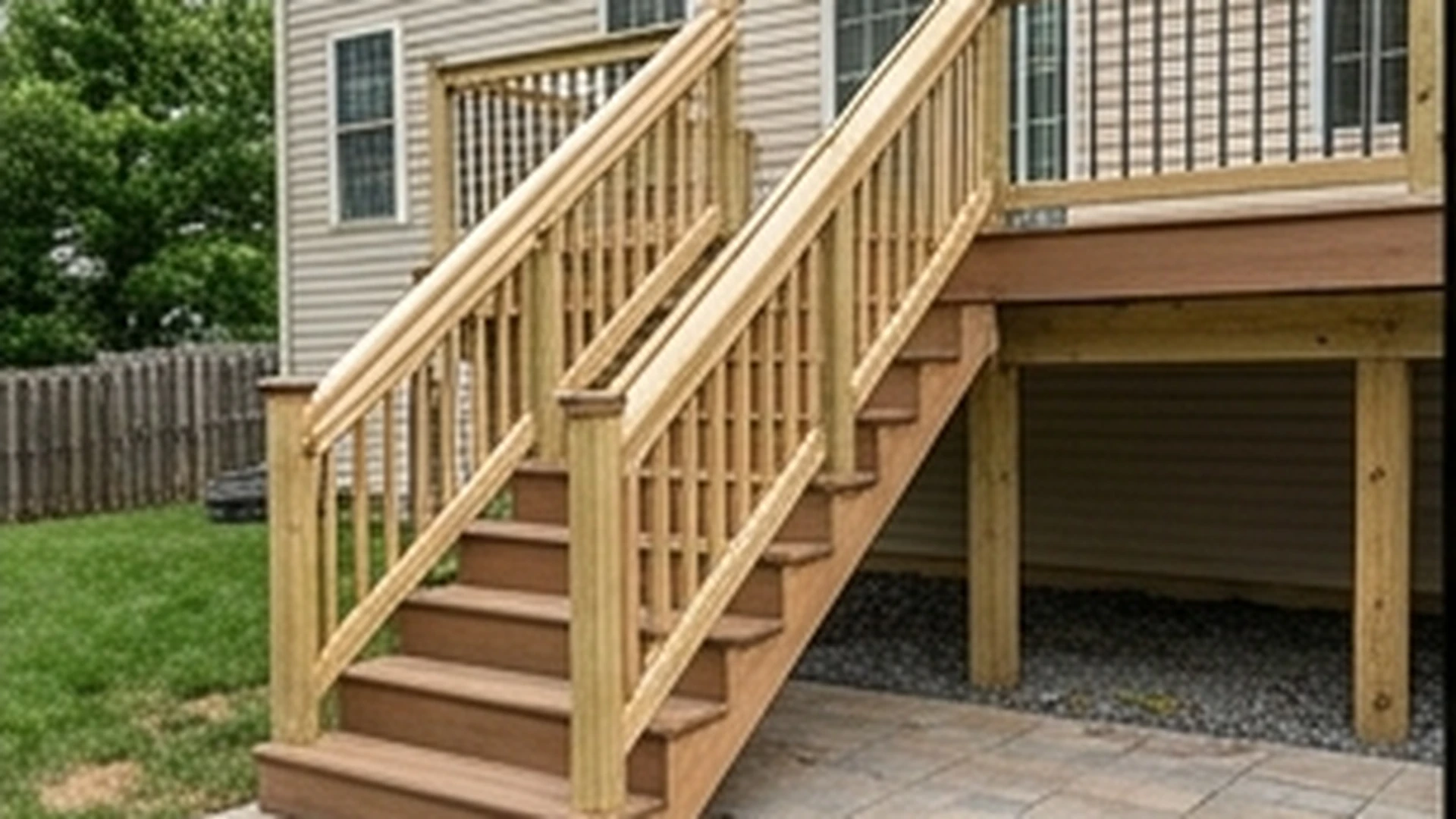 Deck railings stairs lighting and built-in features